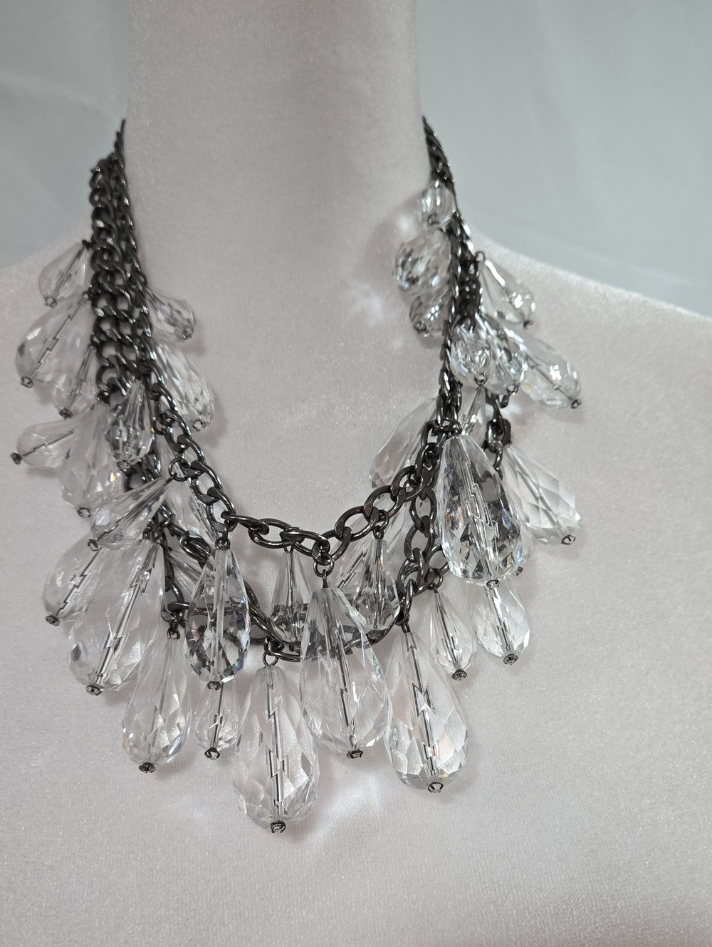 Crystal Teardrop Statement Necklace - Clear